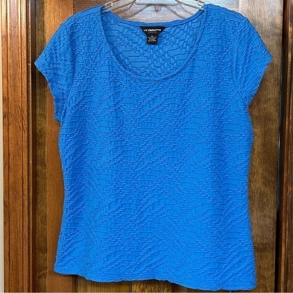 Liz Claiborne Career Blue Knit Textured Top Sz XL EUC $5 ADD ON with $15+ Bundle
